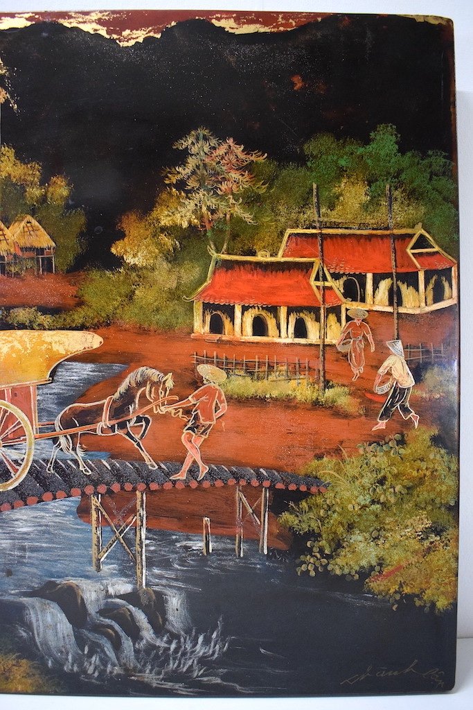 Thanh Lap Lacquer Panel Indochina Lively Peasant Scene Tonkin Vietnam Asia Ref494-photo-4