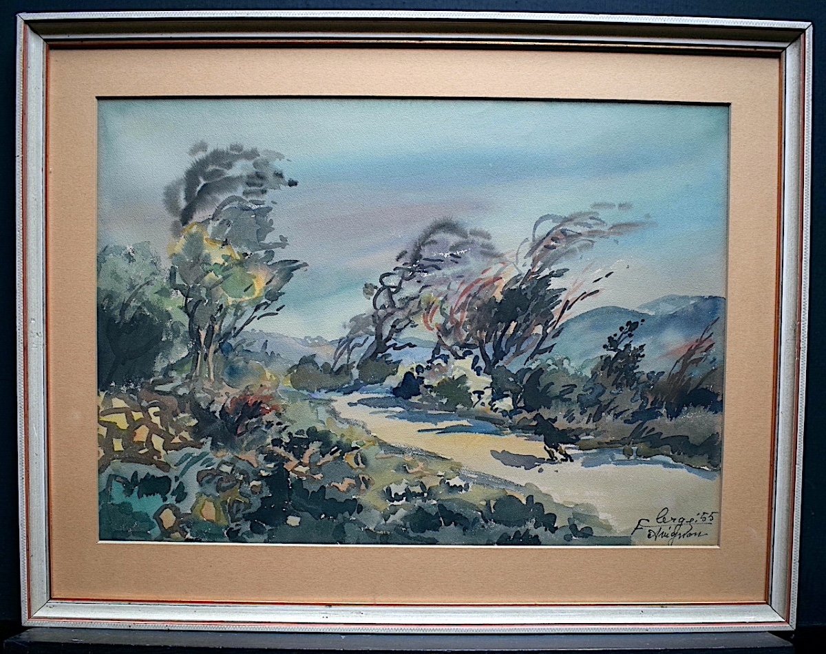 Auguste Clergé Avignon Provence Watercolor Signed 1955 Title: Mistral In November XX Rt731