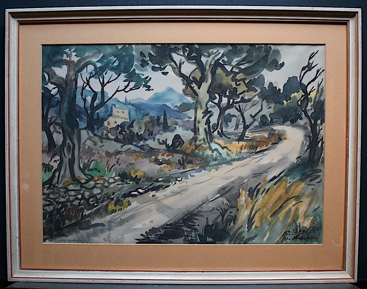 Auguste Clergé Avignon Route De Dève Provence Watercolor Signed 1955 XX Rt732-photo-5