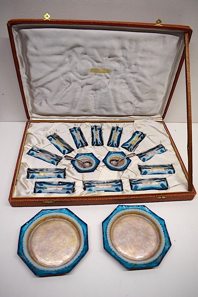 Emaux Limoges  Copper Signed Marylou  Knife Holder Salt Salad And Cups 1950 1960 Ref497-photo-2
