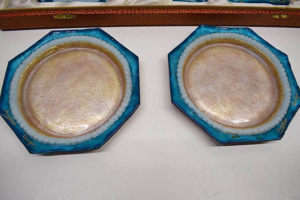 Emaux Limoges  Copper Signed Marylou  Knife Holder Salt Salad And Cups 1950 1960 Ref497-photo-4