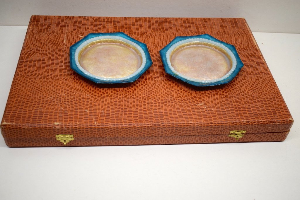 Emaux Limoges  Copper Signed Marylou  Knife Holder Salt Salad And Cups 1950 1960 Ref497-photo-6