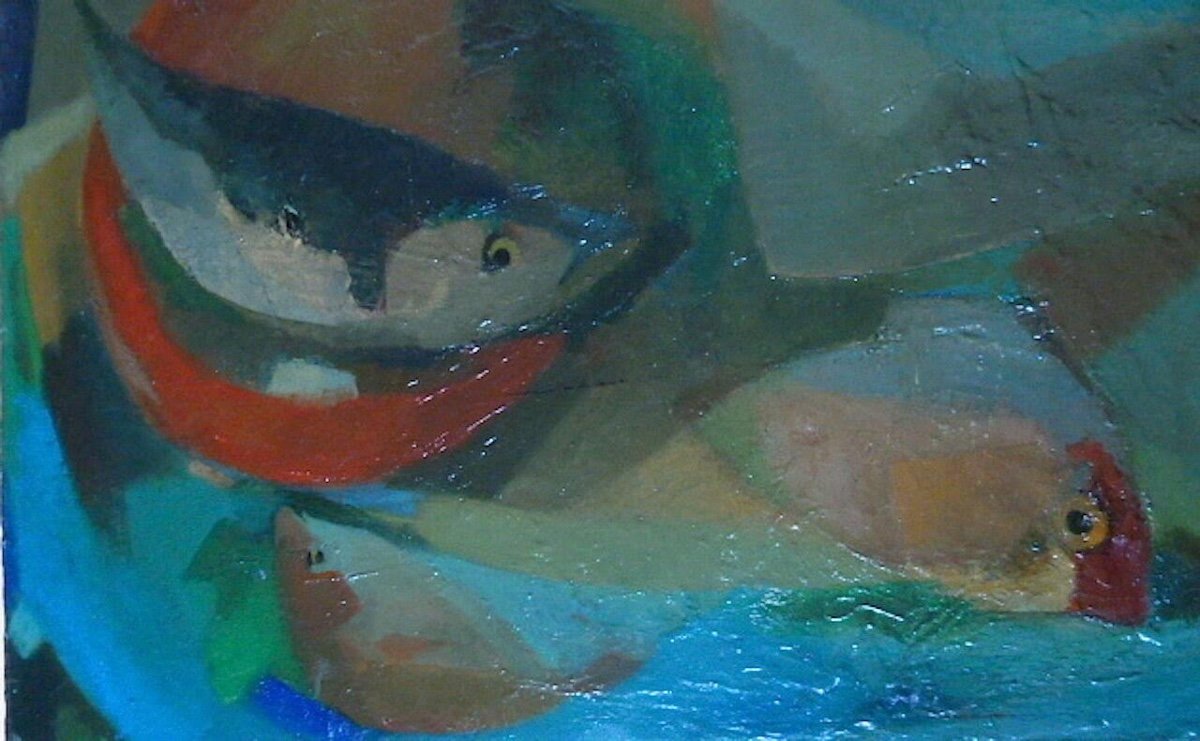 Cl Carmier 1960 Dead Fish Cubist Modernist Signed XX Rt742-photo-5