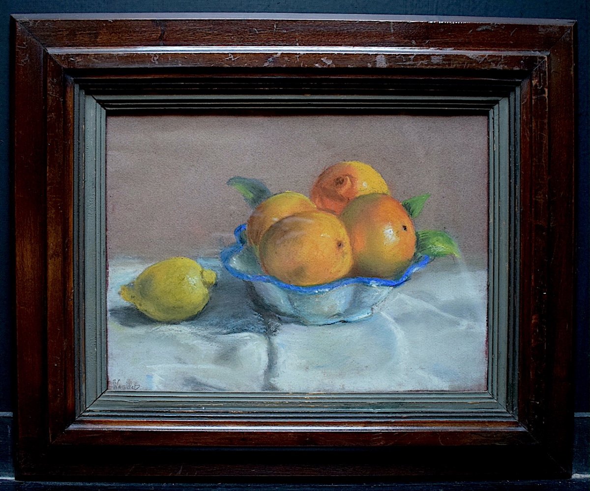 ELISE KAPILLOT Coupe d'Oranges et Citron Nature Morte aux Fruits Pastel  XX RT744