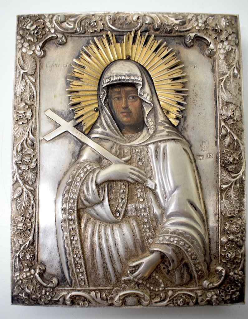 Riza Silver Icon Of Saint Efrosinia Russian Goldsmith Hallmarks To Identify Russia Ref503-photo-2