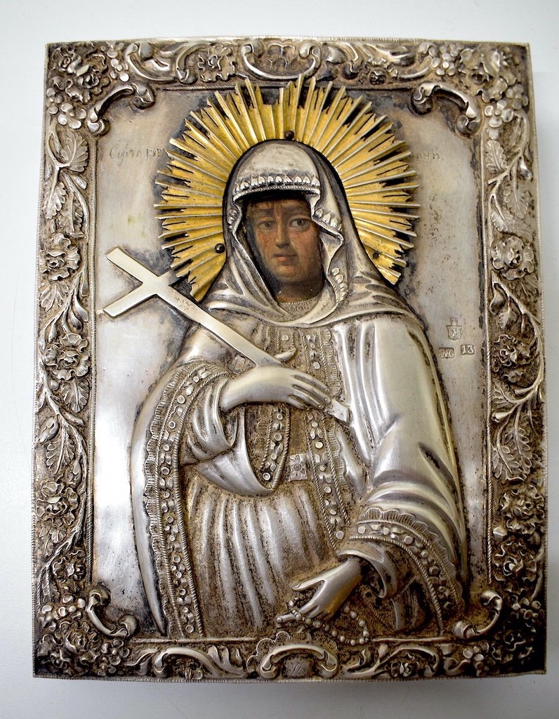 Riza Silver Icon Of Saint Efrosinia Russian Goldsmith Hallmarks To Identify Russia Ref503