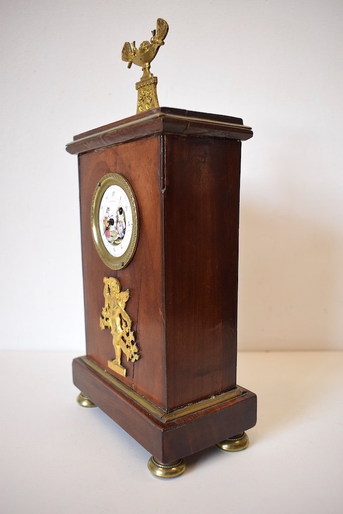 Rooster Watch Signed Terrot Door Watch Borne Bronze Mahogany Empire Pendulum Ref514-photo-3