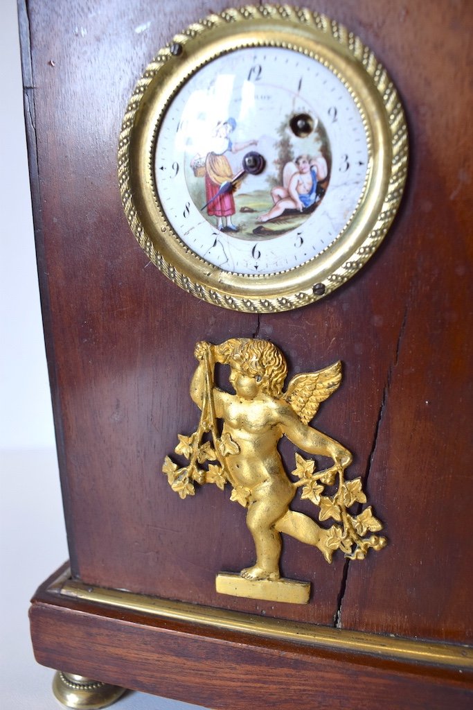 Rooster Watch Signed Terrot Door Watch Borne Bronze Mahogany Empire Pendulum Ref514-photo-7