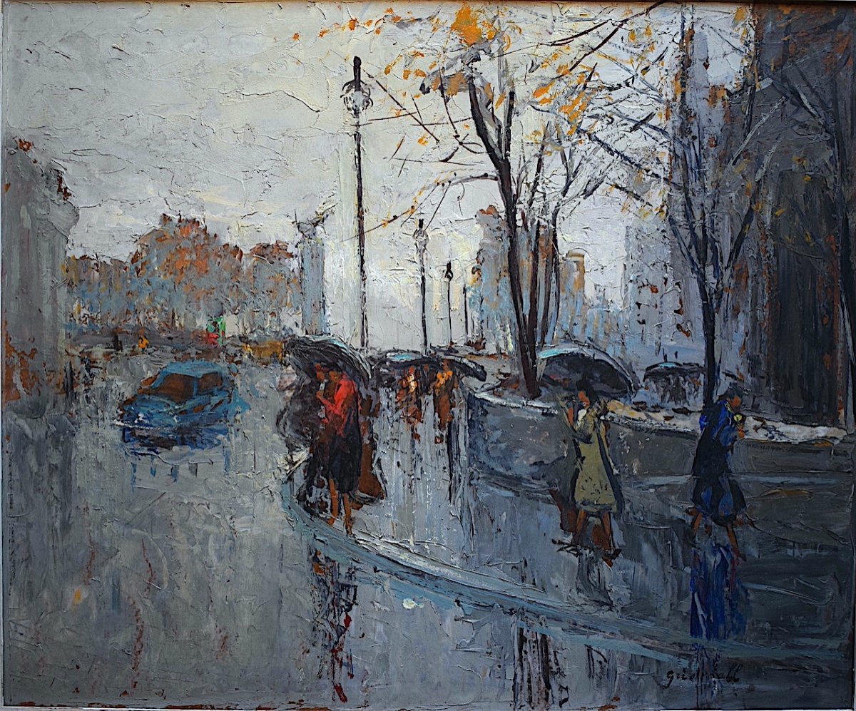 Paris In The Rain Cityscape Signed To Identify XX Years 1950s 1960s Rt787-photo-2