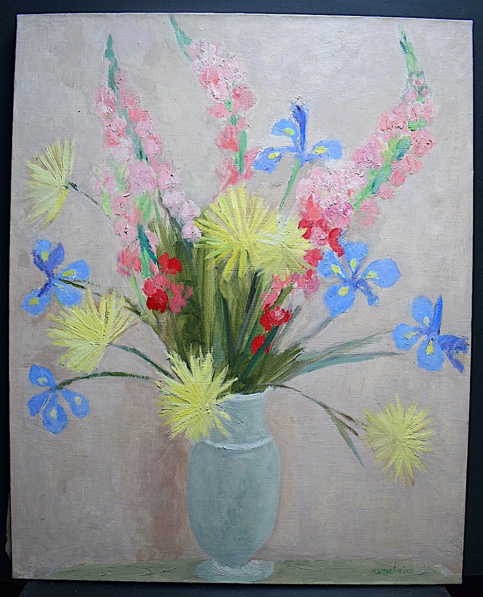 * THÉRÈSE DEBAINS Postimpressionniste Fleurs Bouquet nature morte RT799
