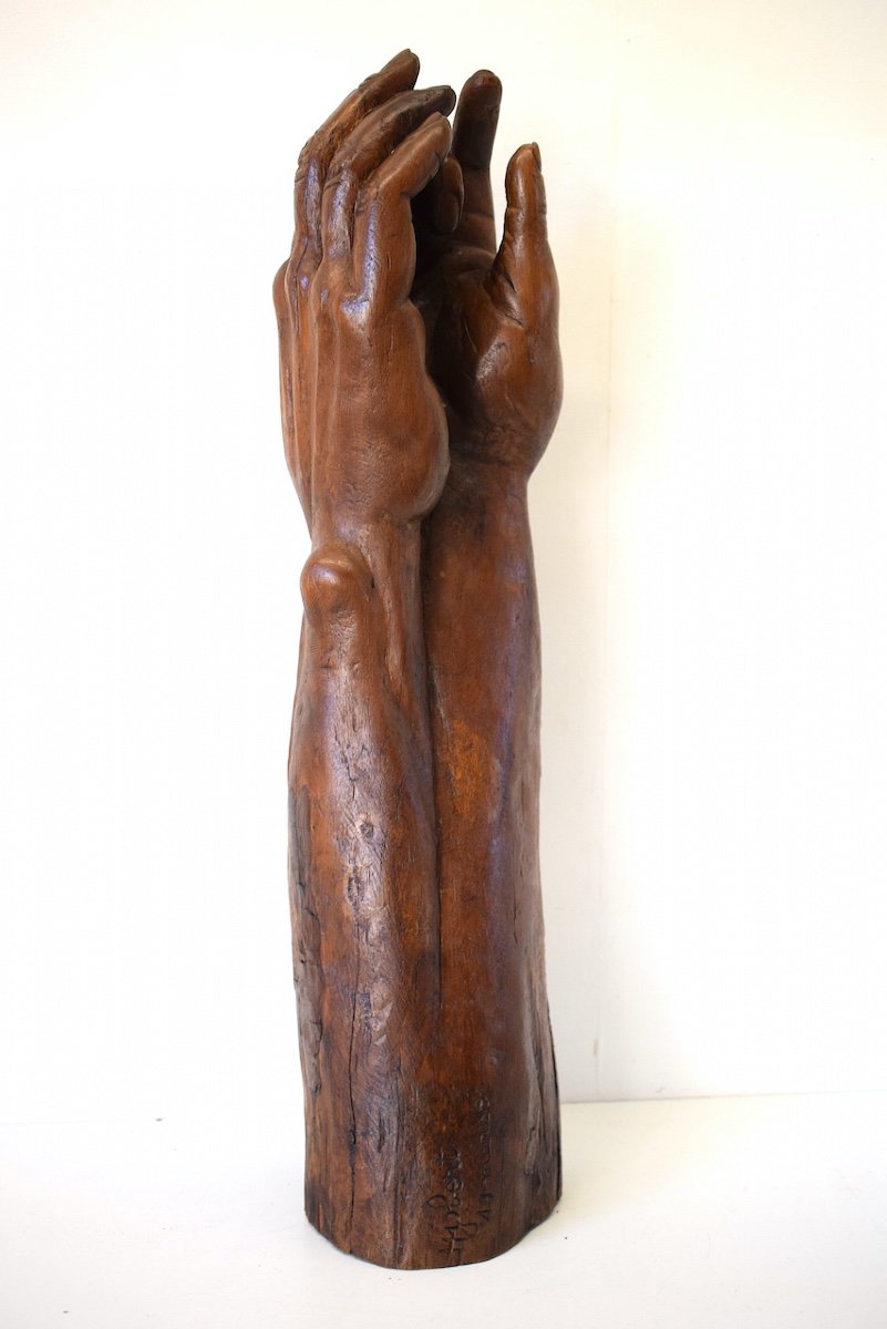 H Jobert Sculpture Pairs Of Hand And Forearm Carved Wood Ref527-photo-2