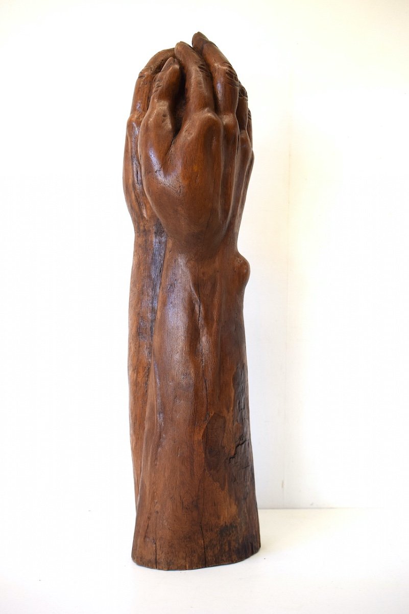 H Jobert Sculpture Pairs Of Hand And Forearm Carved Wood Ref527-photo-3