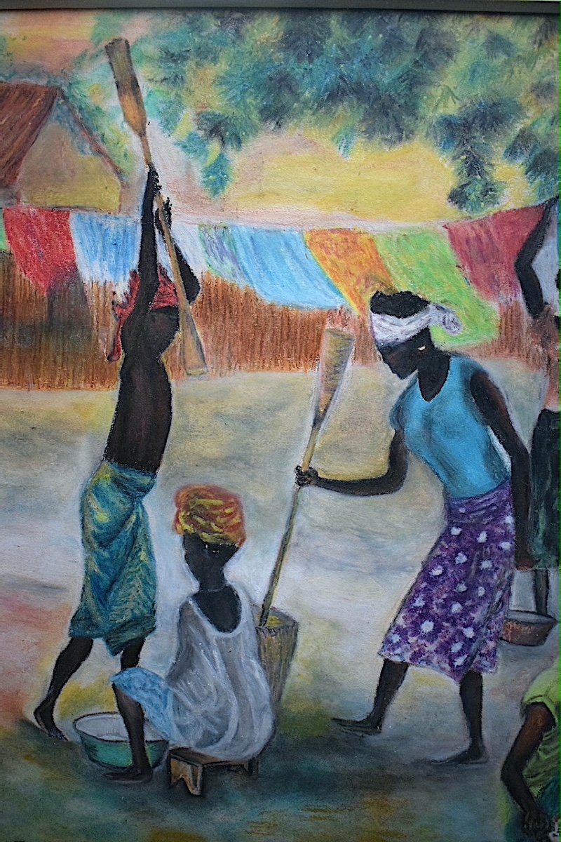C DREYSSE Pastel &agrave; l&#039; Huile Africaniste Village Africain Sc&egrave;ne de Genre XX RT803-photo-3