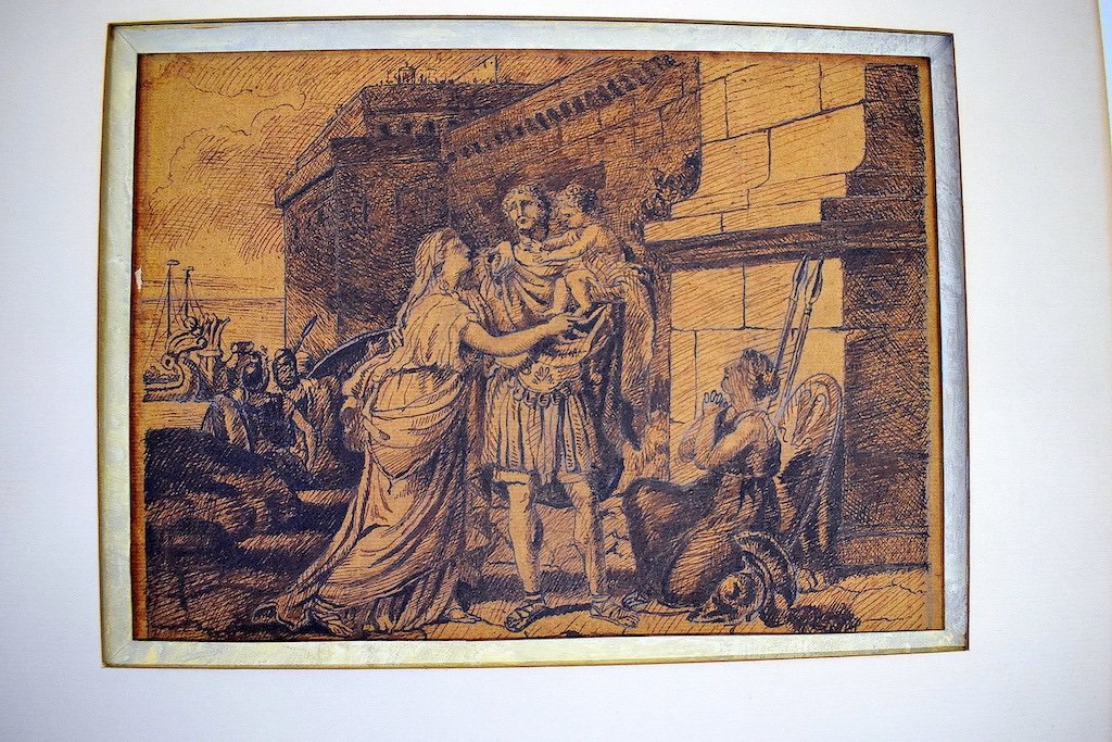 Dessin Ancien XIX ème Siècle Encre Et Crayon Guerre De Troie Mythologie Grecque Ref530-photo-2