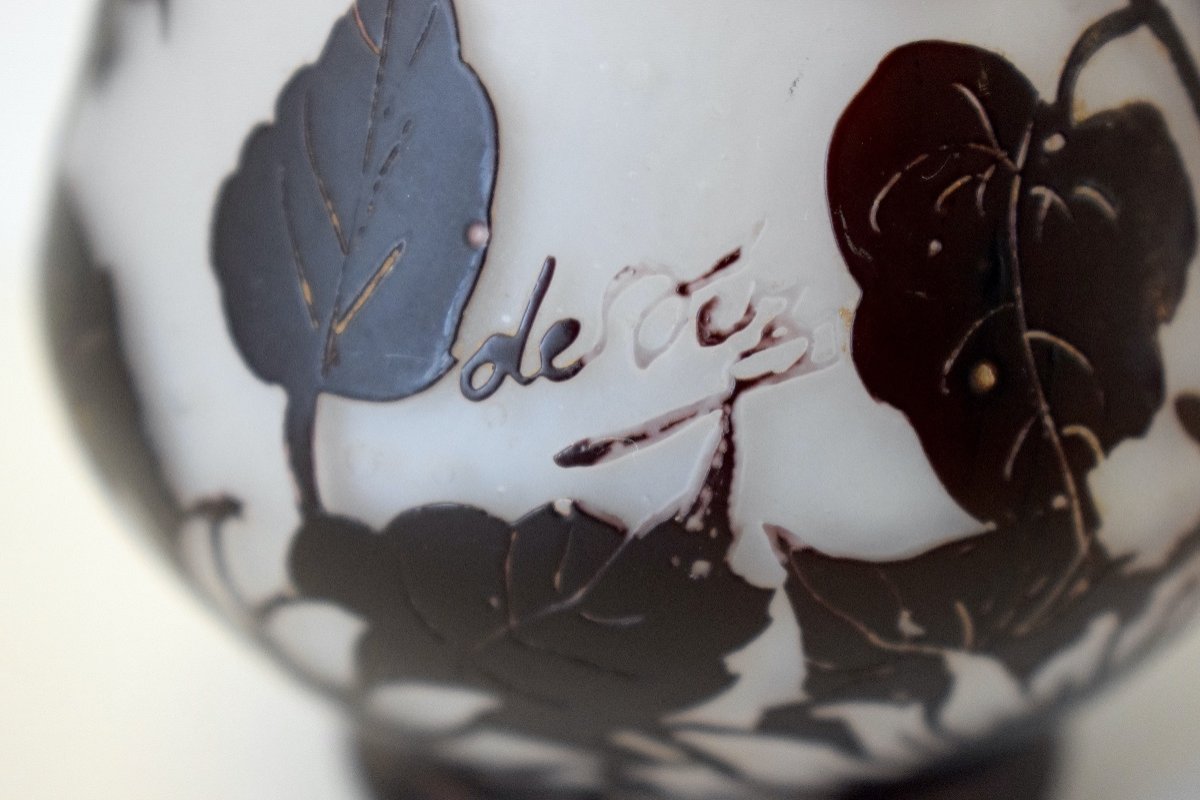 Trutié De Varreux Dit Devez  Vase En  Verre  Art Nouveau Décor De Fleurs Et Papillon Ref532-photo-1