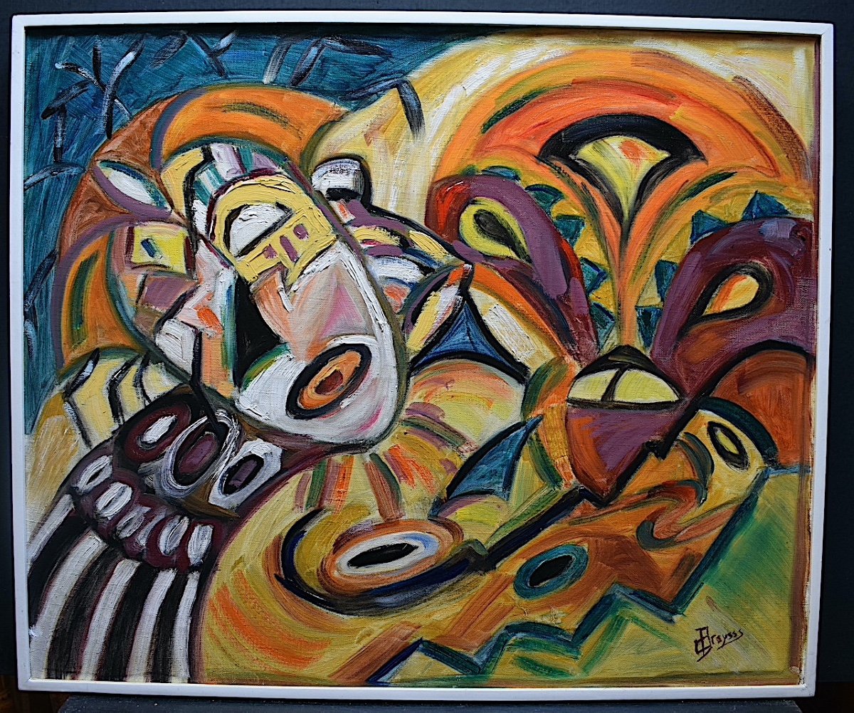 C Dreysse Abstract Cubist Africanist Masks XX Rt819