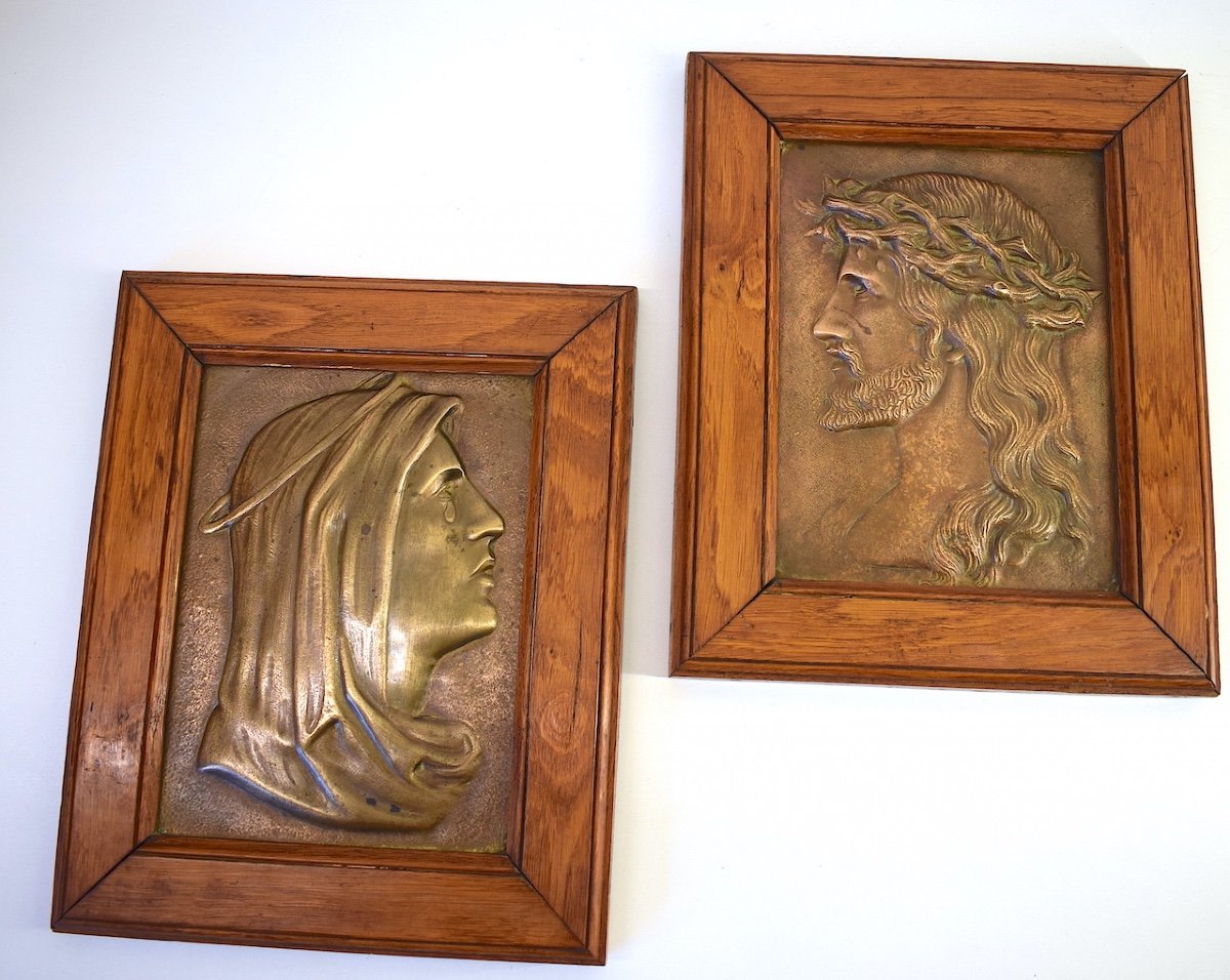 Two Bas Relief In Bronze Jesus Christ And The Virgin Mary XIXth Century Christianity Ref543-photo-5