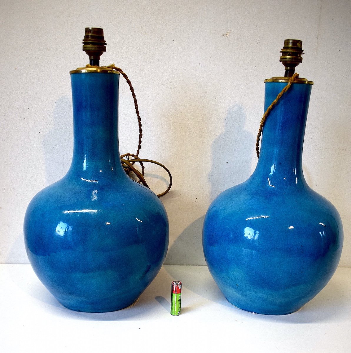 * Paire De Lampes  Chinoises vases  En Céramique Bleus Chine  Style Deck  Chinese Asie  Ref547 -photo-2