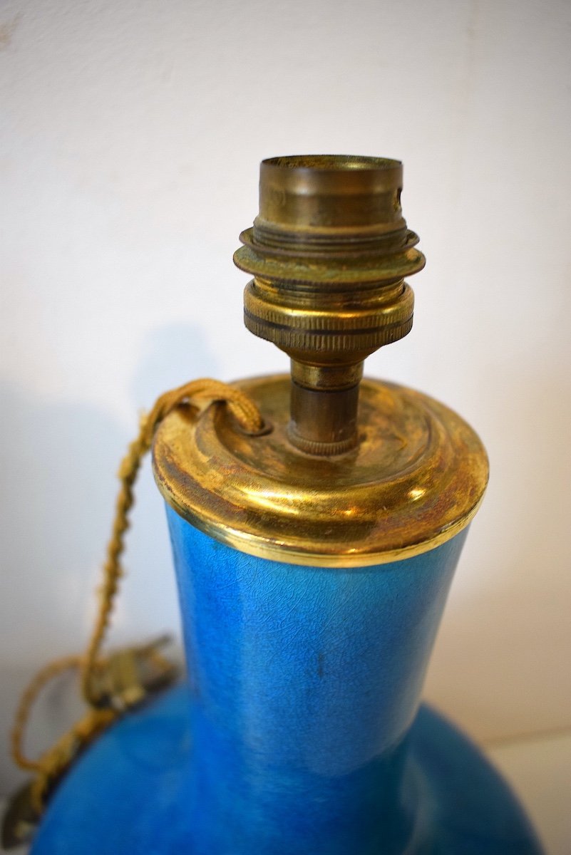 * Paire De Lampes  Chinoises vases  En Céramique Bleus Chine  Style Deck  Chinese Asie  Ref547 -photo-4
