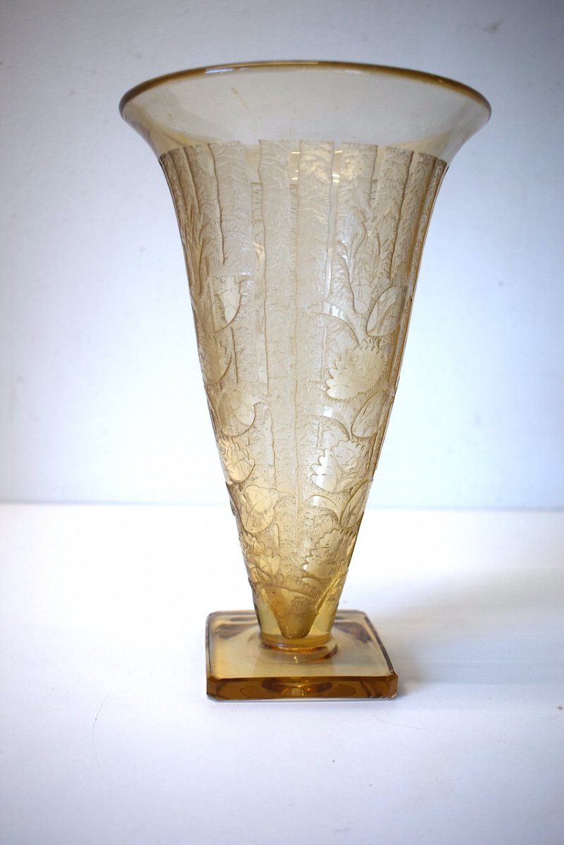 Art Deco Vase Signed Veramé Art Glassware From Metz Lorrain Art Meisenthal Circa 1925 Ref504-photo-4