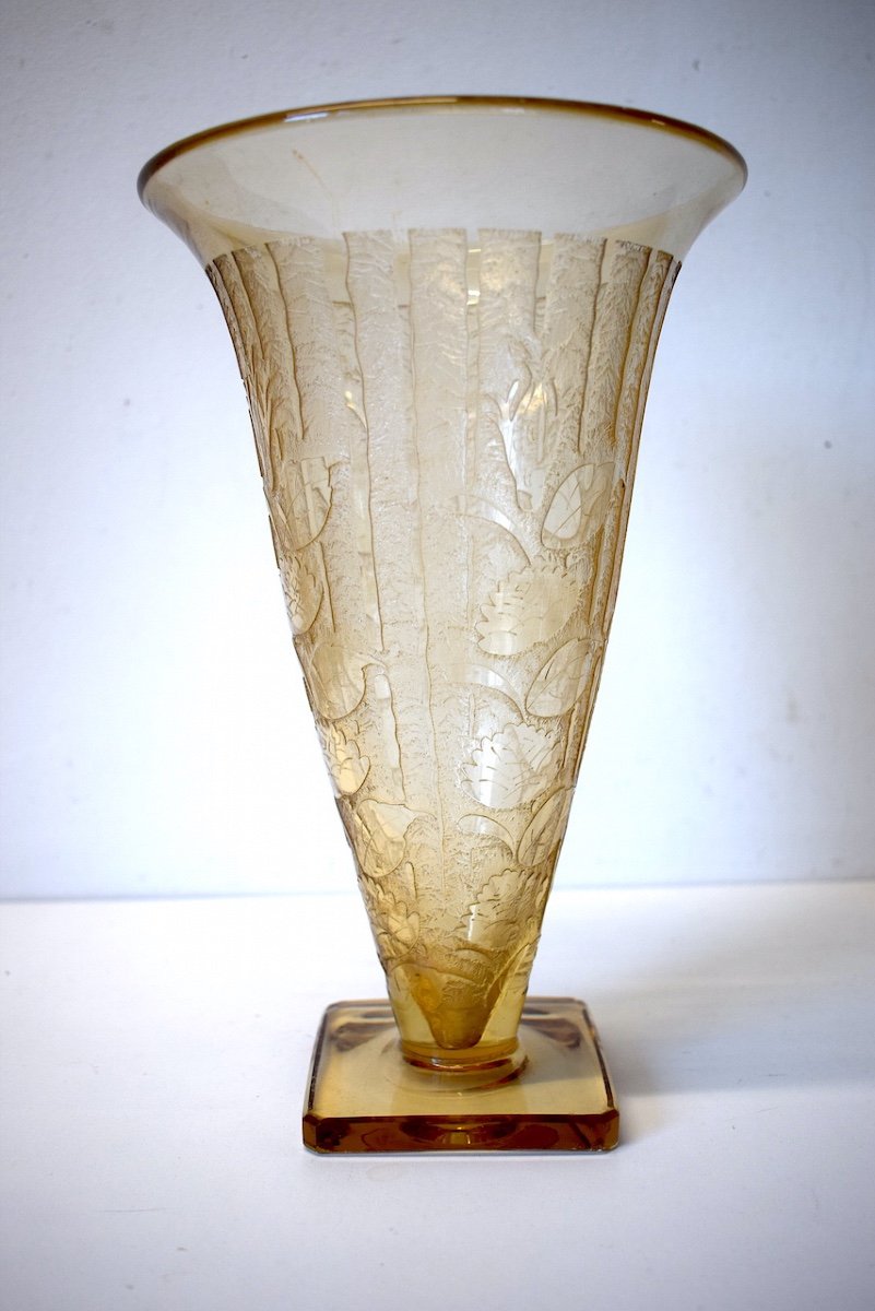 Art Deco Vase Signed Veramé Art Glassware From Metz Lorrain Art Meisenthal Circa 1925 Ref504-photo-4