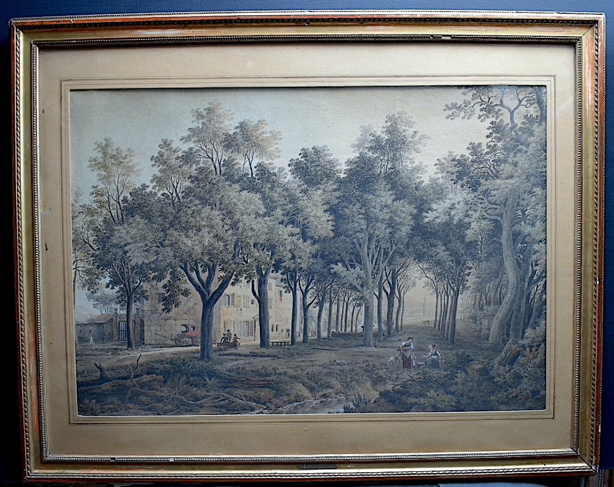 CONSTANTIN D&#039;AIX  Aquarelle XVIII XIX Paysage Anim&eacute; Proven&ccedil;al Provence  RT839