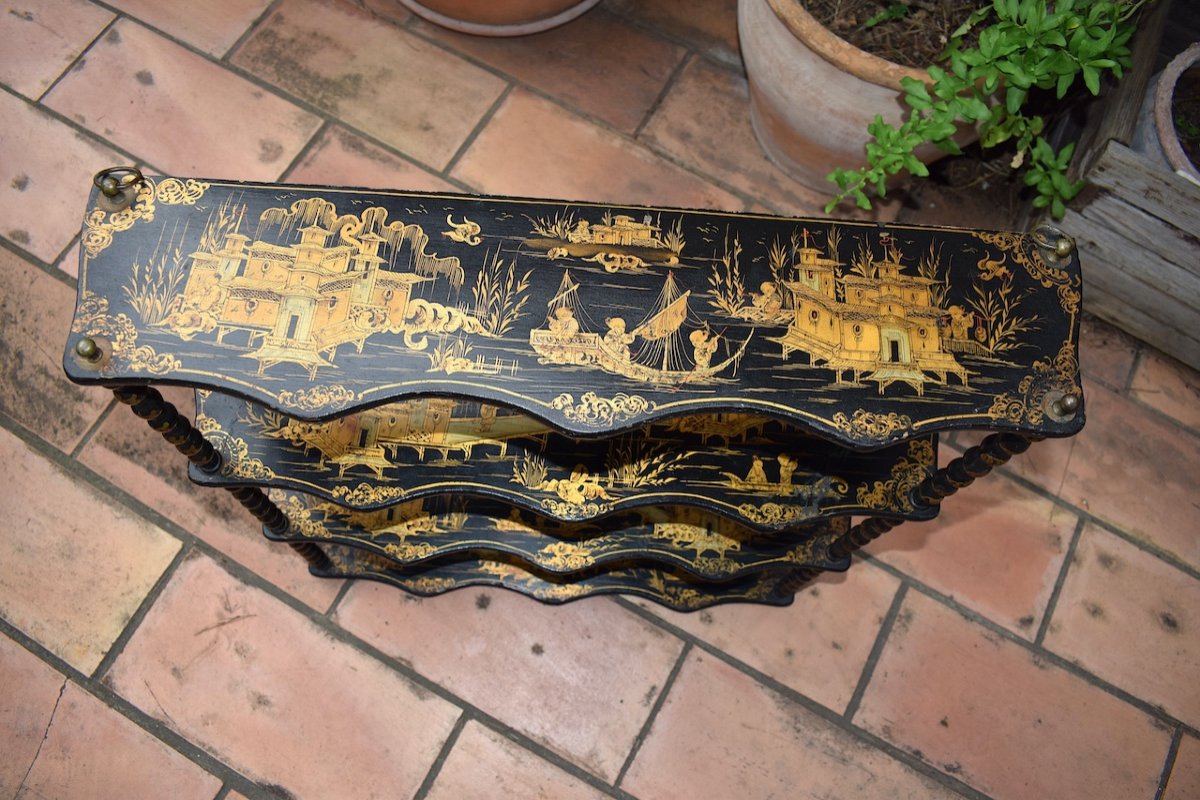 Wall Or Standing Shelf Black Lacquered Wood Chinese Decor China XIX Napoleon III Canton Ref512-photo-3