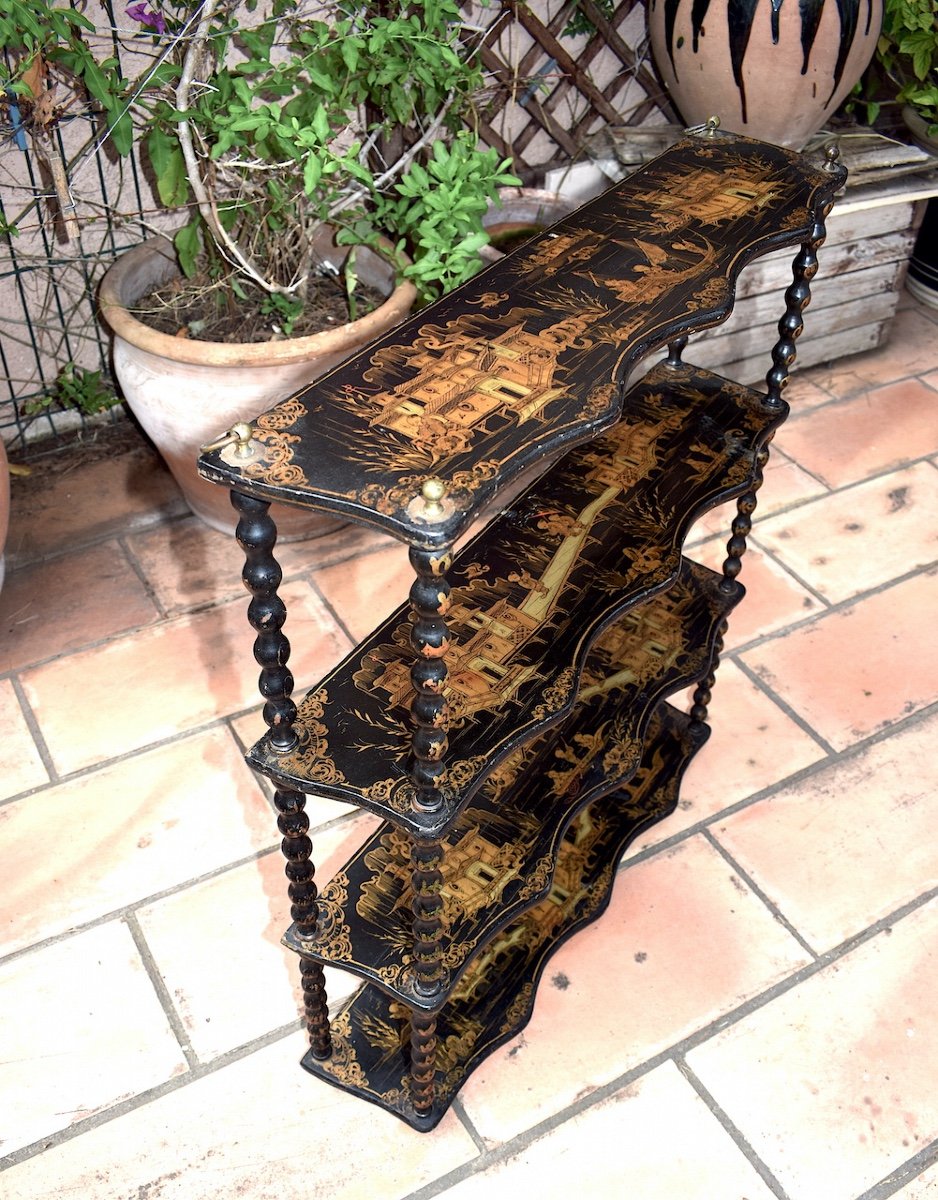 Wall Or Standing Shelf Black Lacquered Wood Chinese Decor China XIX Napoleon III Canton Ref512-photo-1