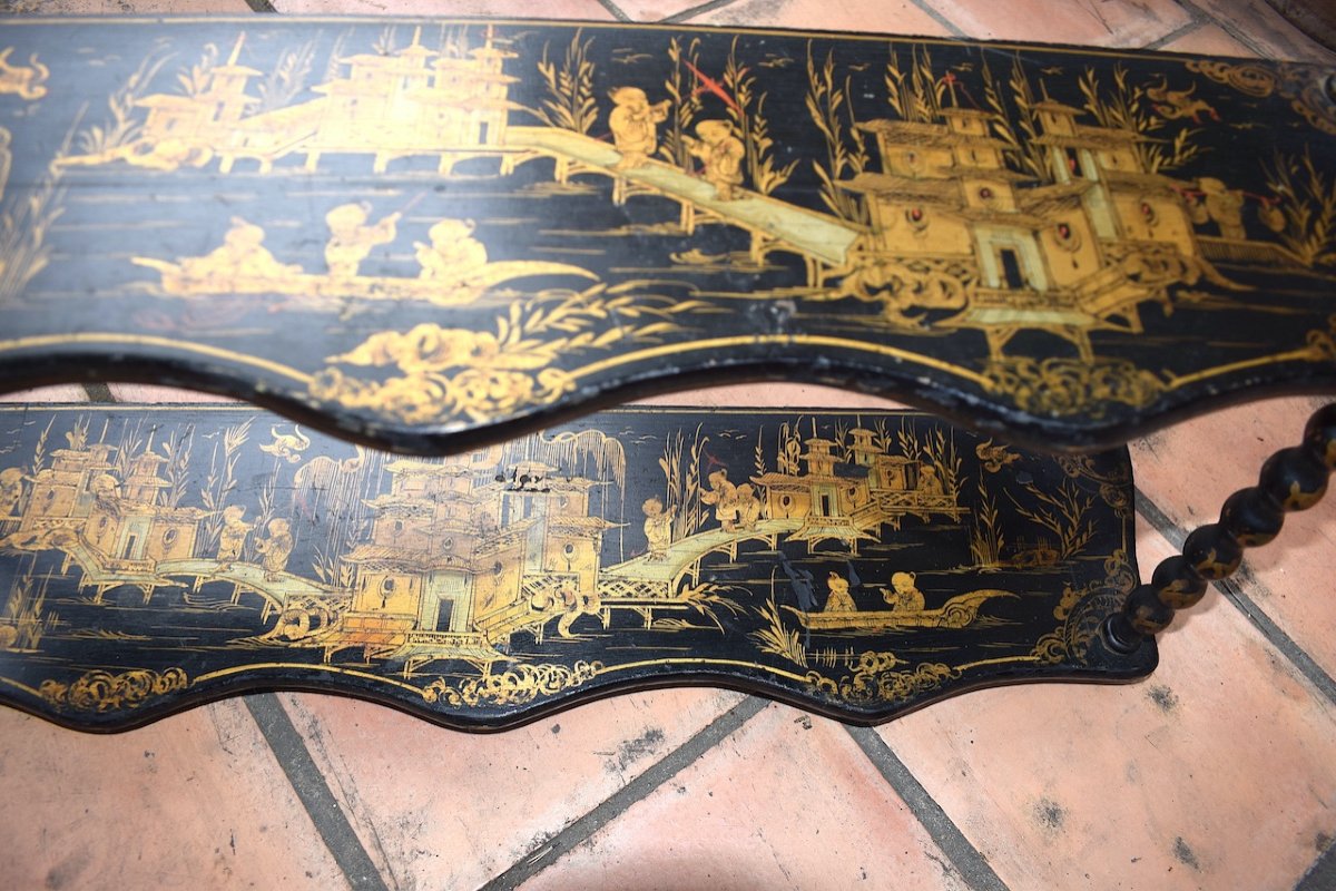 Wall Or Standing Shelf Black Lacquered Wood Chinese Decor China XIX Napoleon III Canton Ref512-photo-3