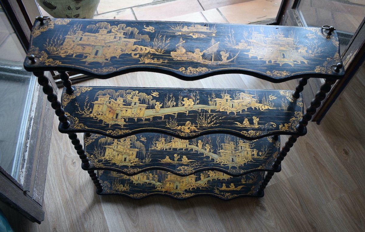 Wall Or Standing Shelf Black Lacquered Wood Chinese Decor China XIX Napoleon III Canton Ref512-photo-6