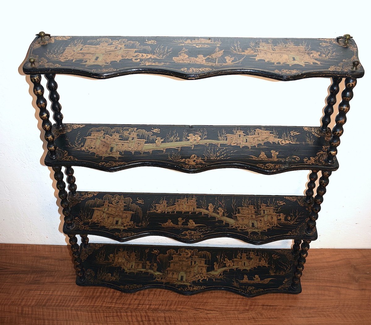 Wall Or Standing Shelf Black Lacquered Wood Chinese Decor China XIX Napoleon III Canton Ref512-photo-7