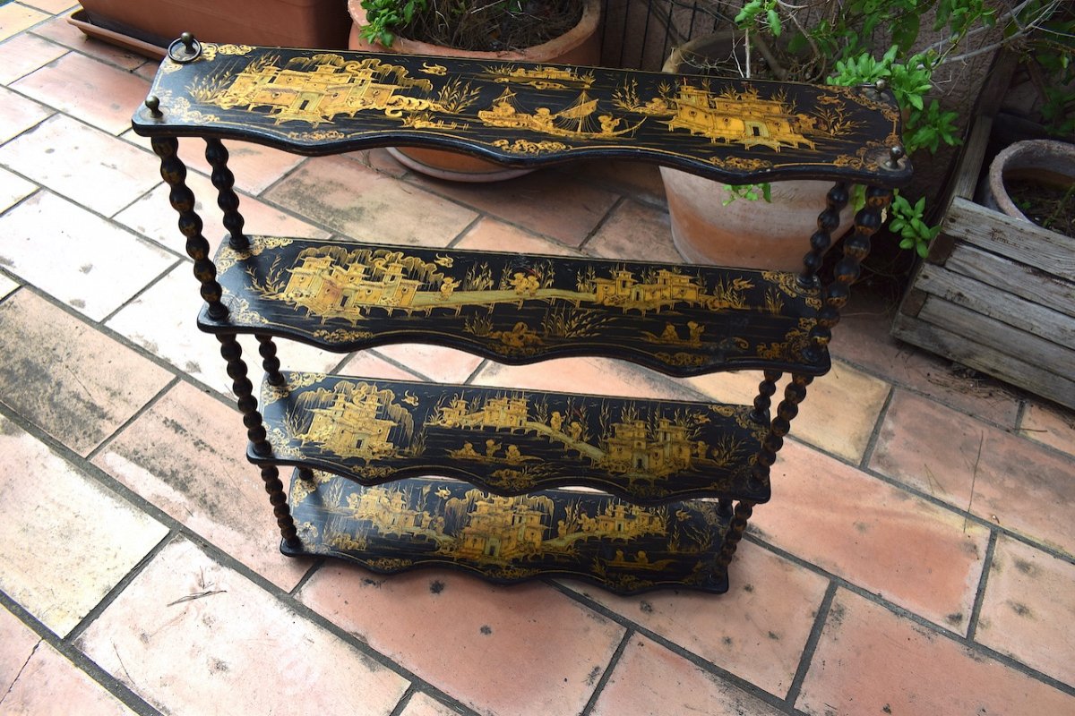 Wall Or Standing Shelf Black Lacquered Wood Chinese Decor China XIX Napoleon III Canton Ref512