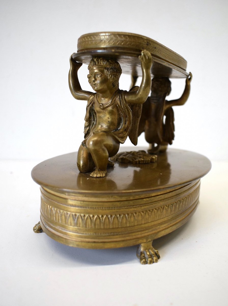 Baguier Tray Empty Pocket Watch Holder Or Jewelry Bronze Cherubs Charles X Ref516-photo-3