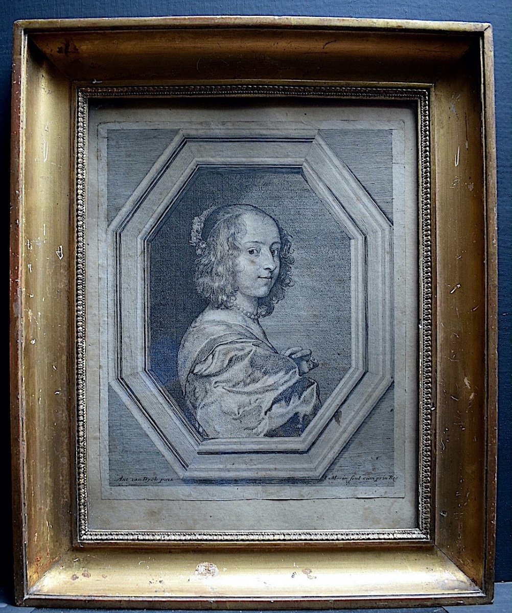Burin Engraving Portrait Of Marguerite Lemon Mistress Of Van Dyck By Jean Morin Refd4