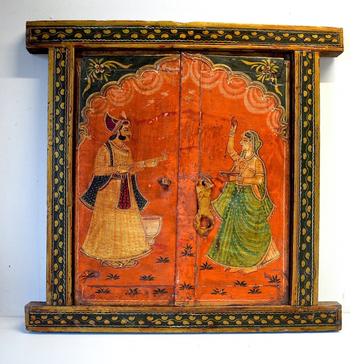 Rama And Sitâ India Rajasthan Polychrome Painted Wood Trompe l'Oeil Window Cupboard Ref522-photo-2