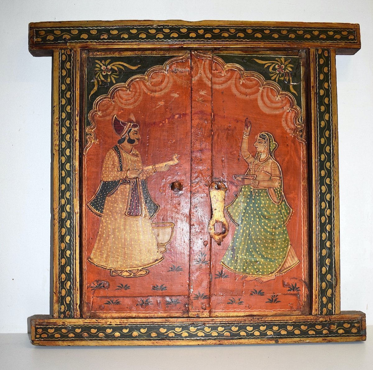 Rama And Sitâ India Rajasthan Polychrome Painted Wood Trompe l'Oeil Window Cupboard Ref522