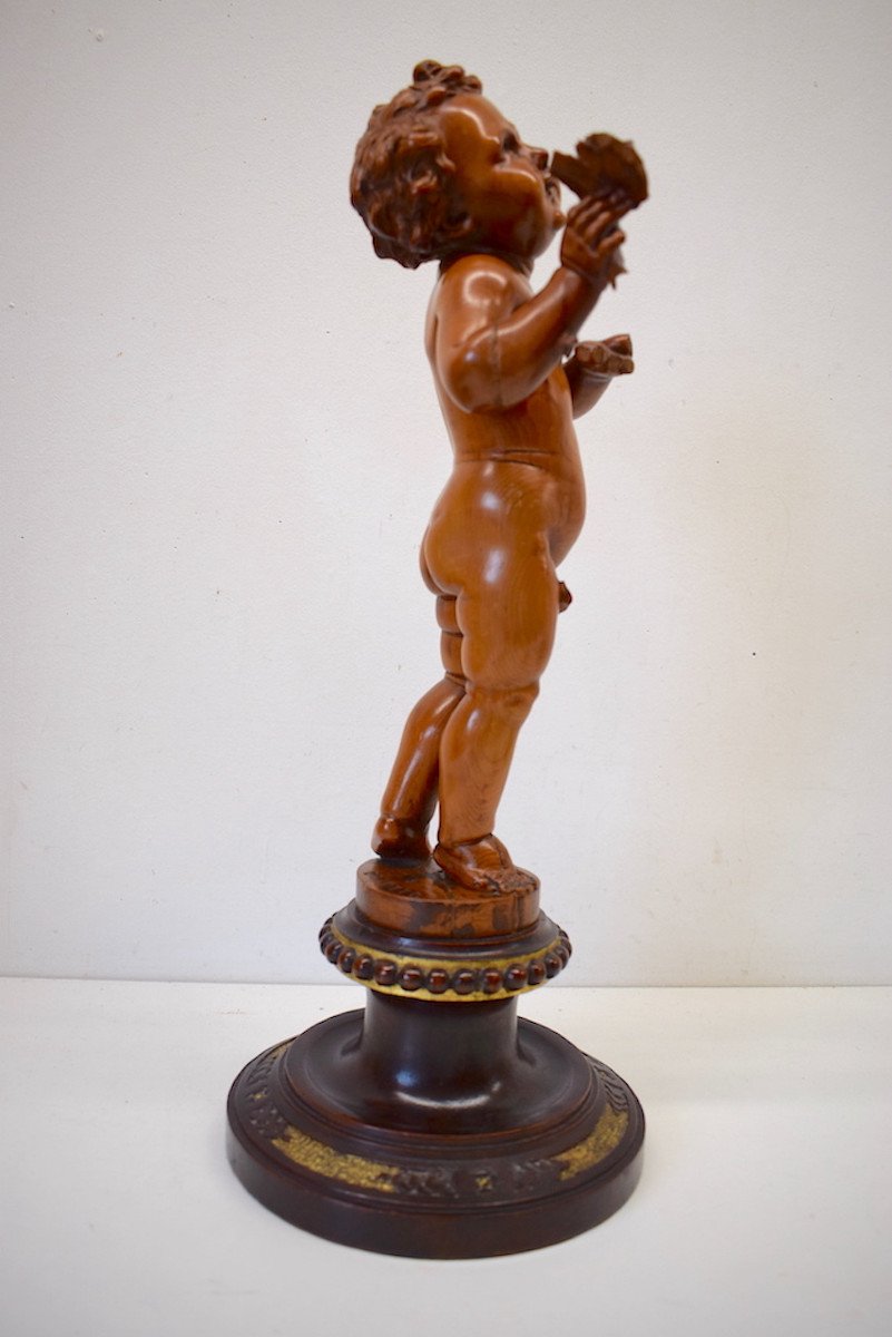 Bois Sculpt&eacute; Ch&eacute;rubin Putti Amour  Sign&eacute; C.b. De Lotto  Italie XIX &egrave;me Ref523-photo-3