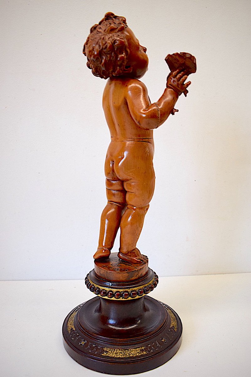 Bois Sculpt&eacute; Ch&eacute;rubin Putti Amour  Sign&eacute; C.b. De Lotto  Italie XIX &egrave;me Ref523-photo-4