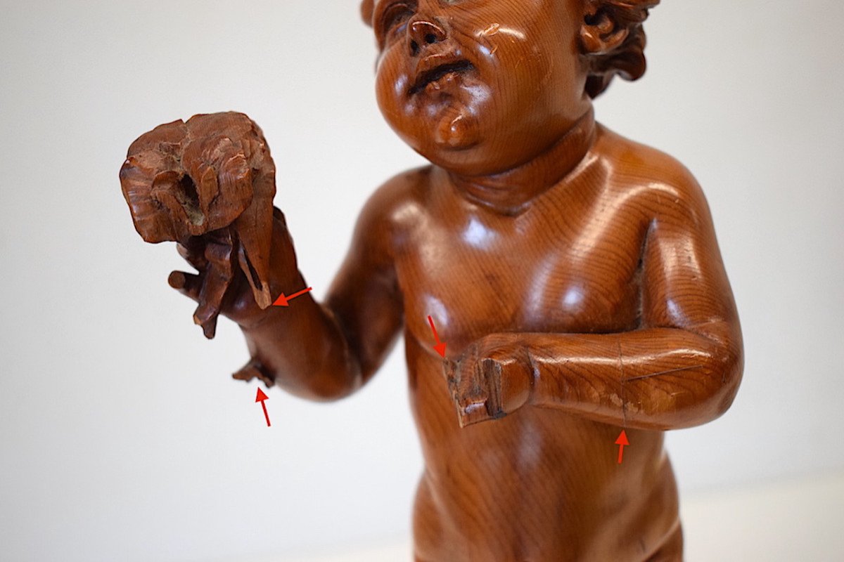 Bois Sculpt&eacute; Ch&eacute;rubin Putti Amour  Sign&eacute; C.b. De Lotto  Italie XIX &egrave;me Ref523-photo-4