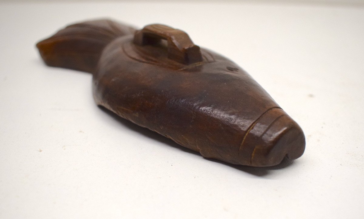 Folk Art Mold Seal Or Mark Liturgical Bread Wood Carved In Fish Greece Ref528-photo-2