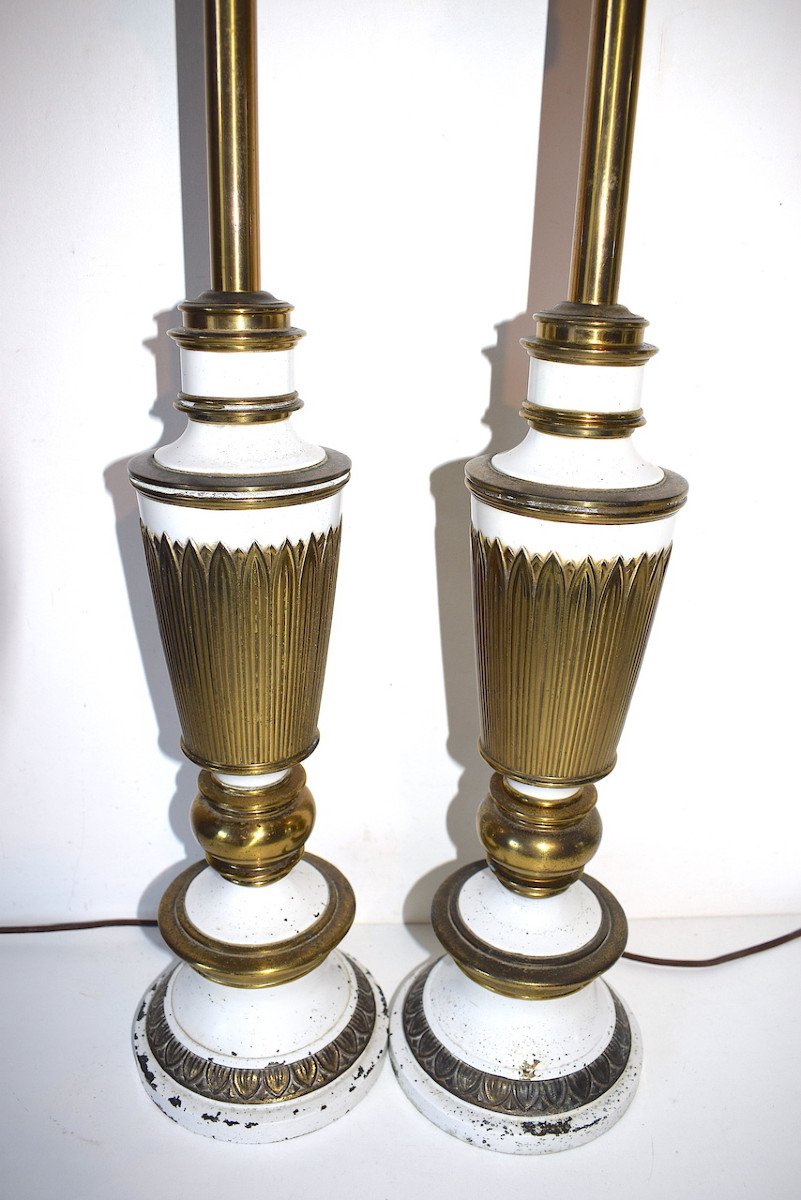 Imposante Paire De Lampes De La Maison STIEFFL USA vers 1950 Décor De Palmettes Ref531 -photo-4