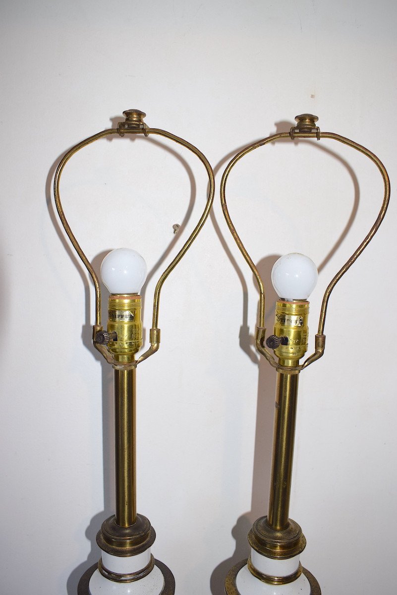 Imposante Paire De Lampes De La Maison STIEFFL USA vers 1950 Décor De Palmettes Ref531 -photo-5