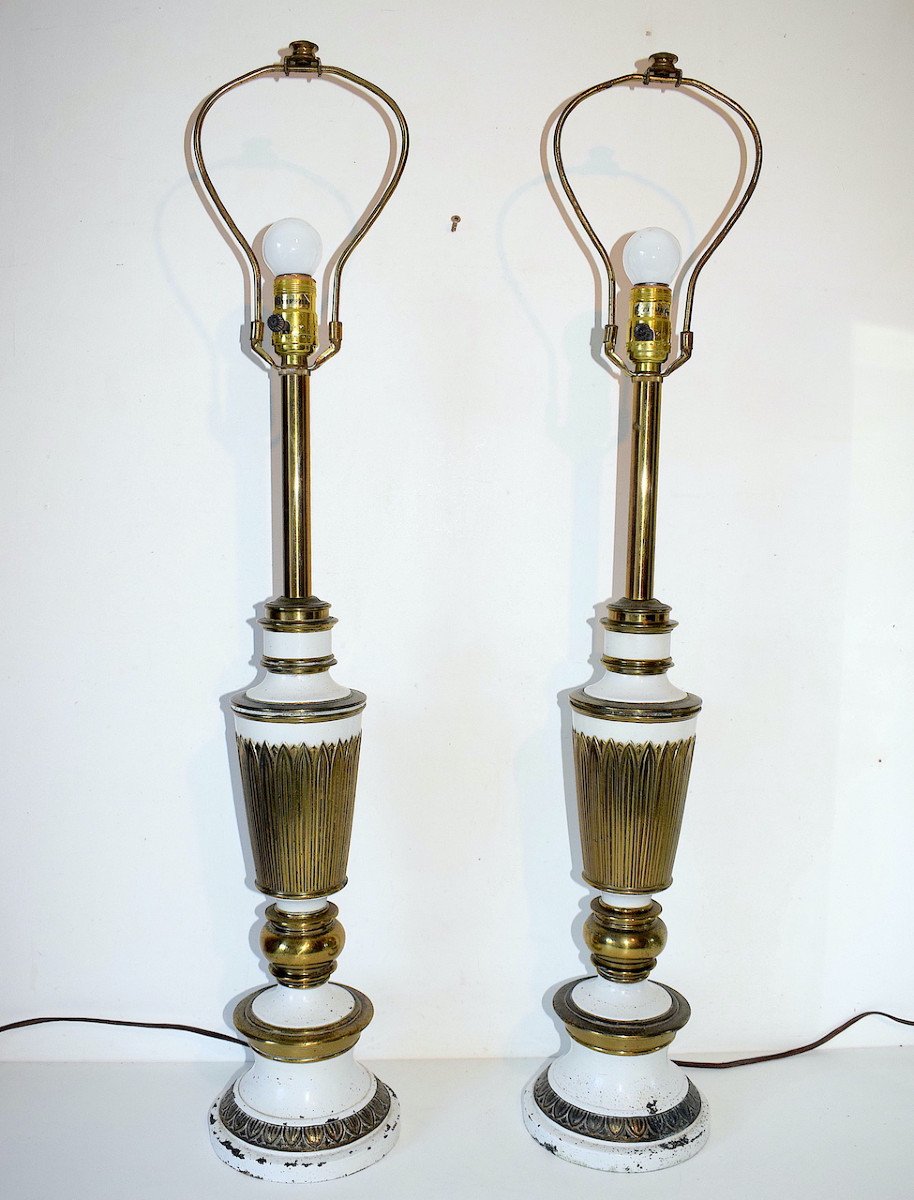 Imposante Paire De Lampes De La Maison STIEFFL USA vers 1950 Décor De Palmettes Ref531 