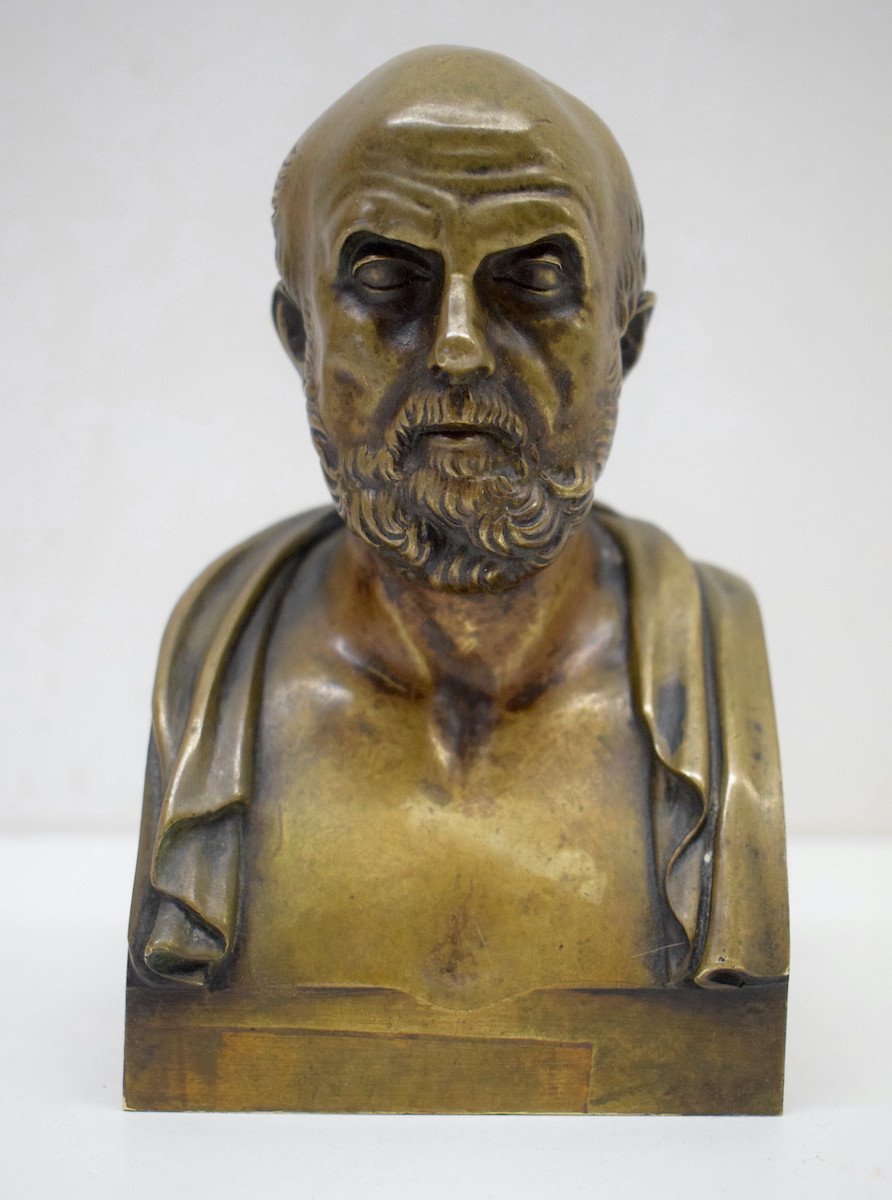 Buste Bronze Hippocrate XIX Vers 1810 1830 Médecine Médecin époque Empire Ref533-photo-3