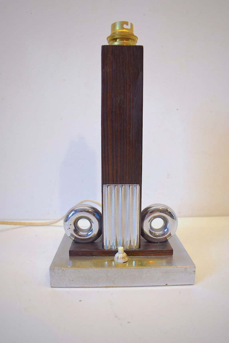 Modernist Art Deco Foot Lamp Macassar Ebony And Chrome Bronze 1925 1930 Ref538-photo-2