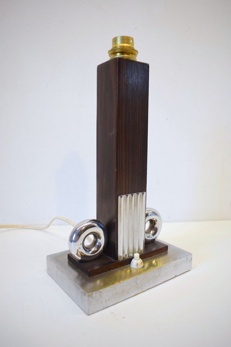 Modernist Art Deco Foot Lamp Macassar Ebony And Chrome Bronze 1925 1930 Ref538-photo-4
