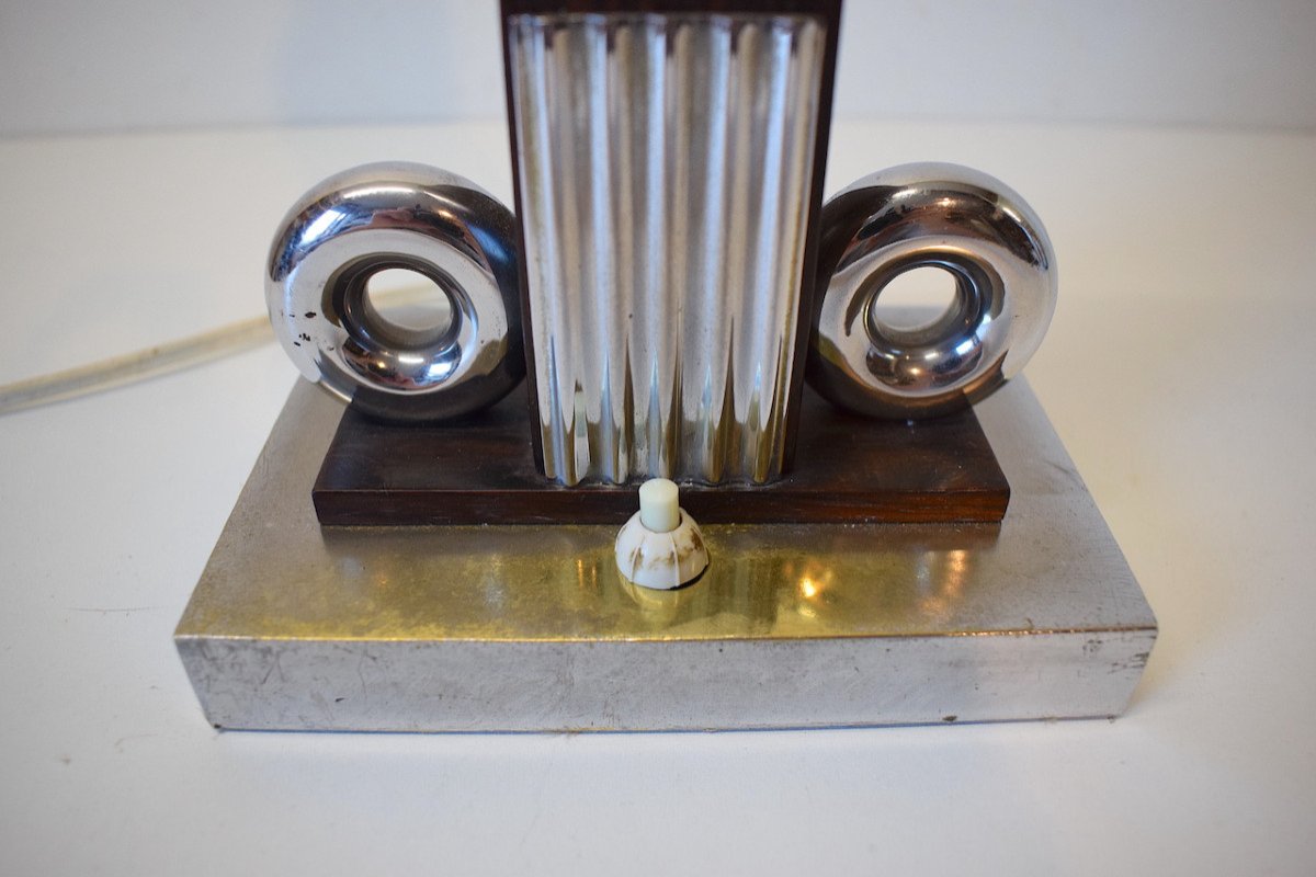 Modernist Art Deco Foot Lamp Macassar Ebony And Chrome Bronze 1925 1930 Ref538-photo-2