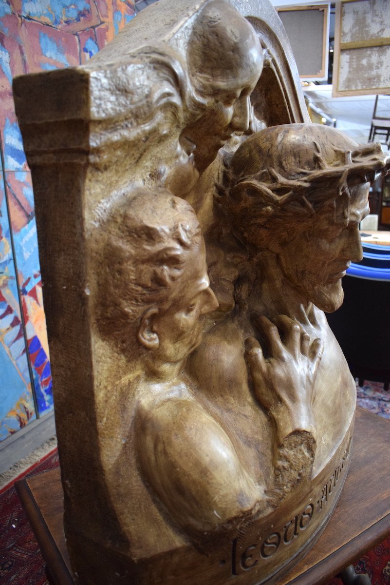 Frederic Brou Art Nouveau Sculpture Patinated Plaster Sculpture The Mock Christ Ref542-photo-2