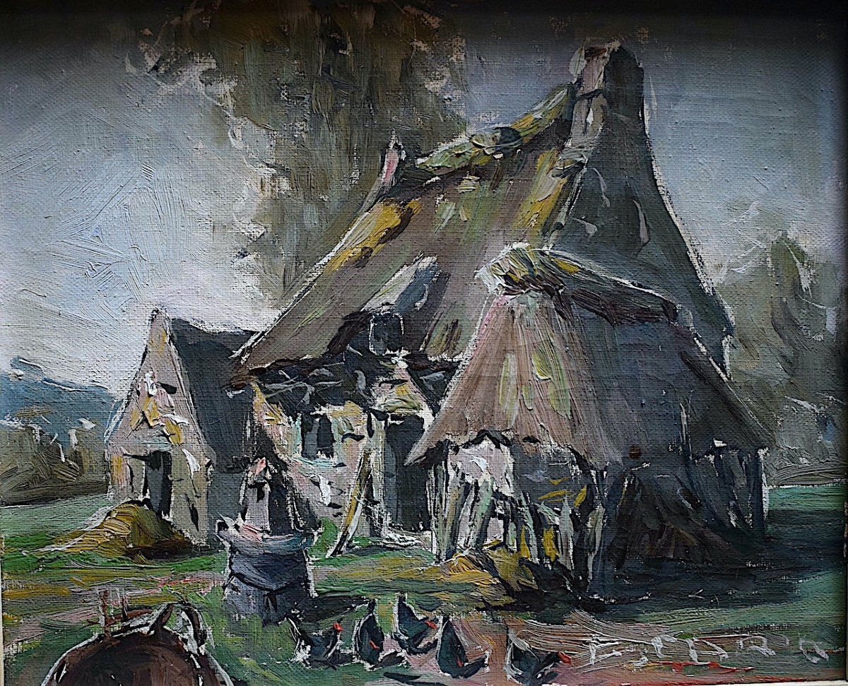 Pierre Cario Signed Bretagne Ferme Chaumière XX Rt859-photo-2