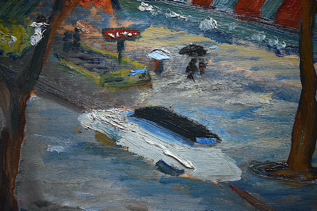 Sc&egrave;ne de rue sous la pluie voiture Post Impressionniste XX Ann&eacute;es 50 RT862-photo-3